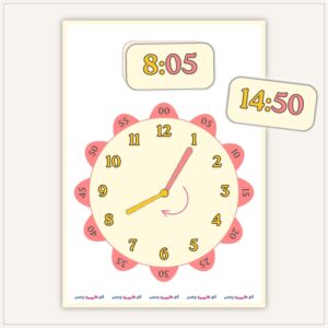 Zawartość zestawu Kreatywny Zegarek — plansza, wskazówki i 30 kart z godzinami